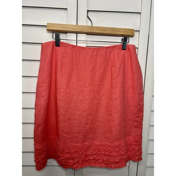 Eileen Fisher Womens 100% Irish Linen A-Line Ruffle Skirt Size PM Coral NWT - Picture 8 of 8